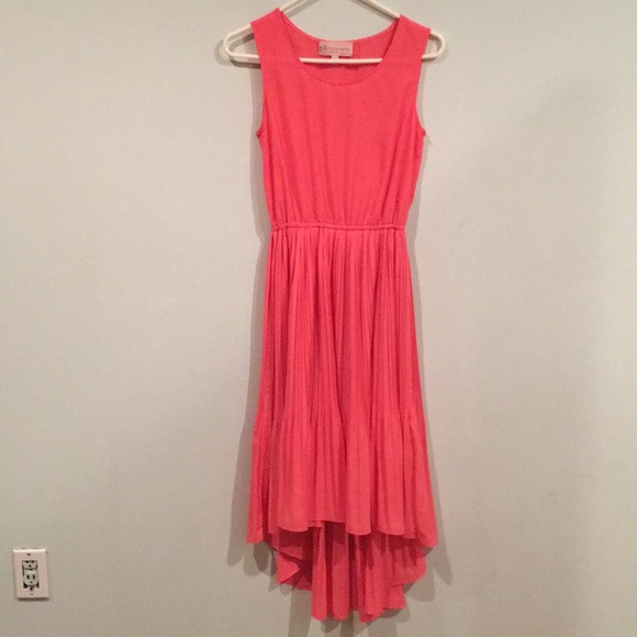 Philosophy Sleeveless Pleated High Low Coral Dress - Picture 2 of 6